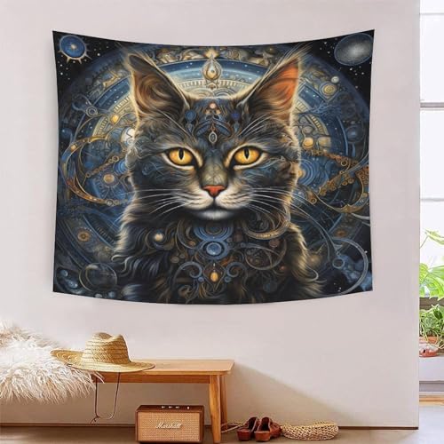 Tapisserie murale chat 3D 180x230 cm grande décoration en tissu de salon