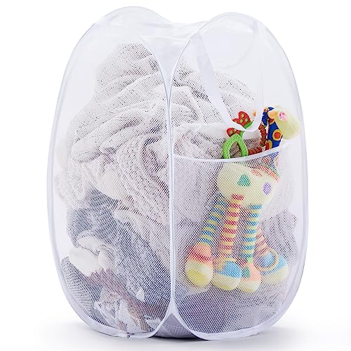 YOUDENOVA ランドリーバスケット 洗濯カゴ 洗濯かご 折りたたみ メッシュ 省スペース 大容量 70L ランドリーバッグ ランドリーボックス 収納 軽量 旅行 持ち運び可能(ホワイト·1セット)