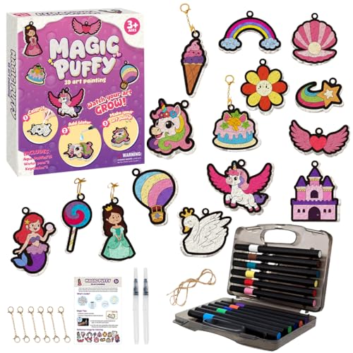 Image of PATPAT DIY 3D Magic Puffy Paint Kit for Kids, Cartoon Unicorn Princess Castle Theme Coloring Charms Set, Fun Hands-On Textured Art Craft Set for Kid Creativity, Birthday Gift for Girls Kids