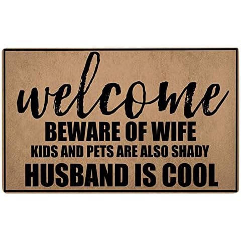 Camlis Welcome Door Mat | Welcome Beware of Wife Door Mat,Indoor Outdoor Doormats, Personalized Rugs with Anti-slip Back, Prank Gift, Door Mats for the Entrance Way Cover