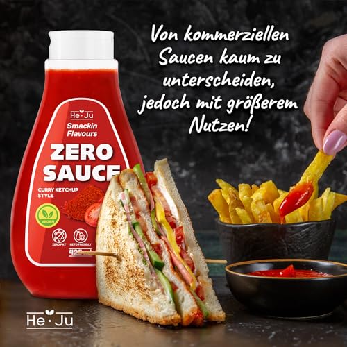 He-Ju Zero Sauce Curry Ketchup, 1x 425ml Light Sauce, ohne Fett und ohne Zuckerzusatz, vegan und glutenfrei, Keto Diät geeignet (425 ml (1er Pack), Curry Ketchup Style)