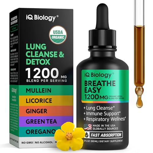 Mullein Drops for Lungs - USDA Organic Mullein & Nettle Leaf Extract Supplement - Made in USA - Lung Detox for Smokers, Bronchial Cleanse for Respiratory to Clear Lungs, Breathe, Break Up Mucus*, 2 oz