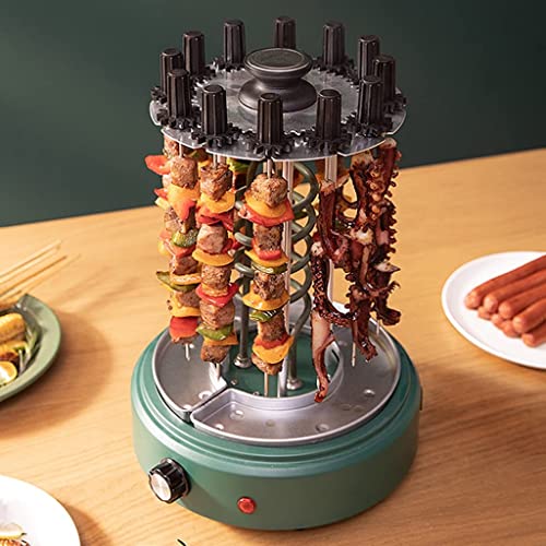 KESIMO Indoor smokeless electric grill, 12 skewers vertical grill, 360°automatic rotation skewer, multi-functional home grilling lamb kebab gods,Green