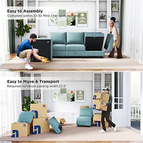 Honbay Convertible Sectional Sofa U Shaped Couch With Ottomans, Reversible Chaise Modular Oversized ,Aqua Blue #TOP5