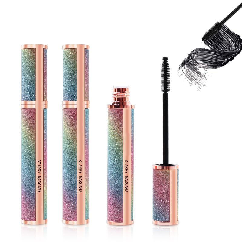 2 Pack Silk Fiber Lash Mascara, Black Mascara Waterproof Voluminous Natural Lengthening Smudge-proof Mascara,Hypoallergenic,No Clumping,Easy to