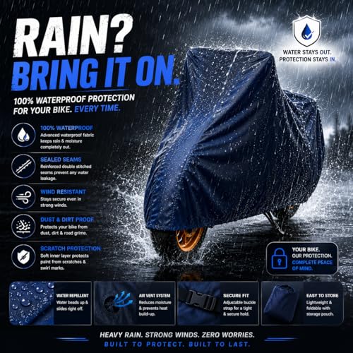 Image of Bike Body Cover for Yamaha YZF-R15 V4 Waterproof & Dustproof Scooter Cover UV Resistant, Heat Resistant & All Weather Protection Heavy Duty Triple Stitched Two Wheeler Cover (Blue)
