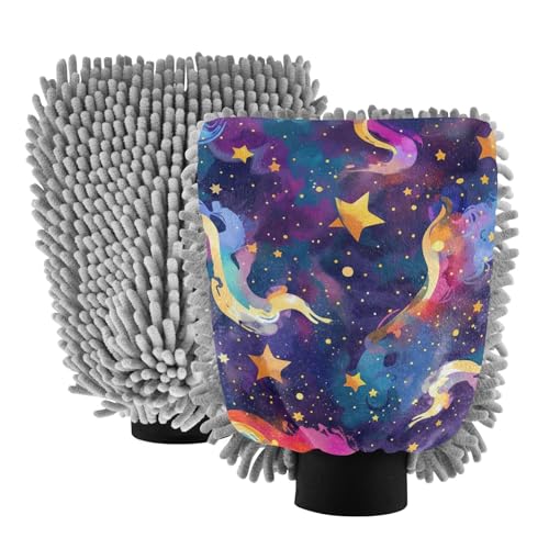IOACIY Absorbent Microfiber Car Wash Drying Mitts, 2 Pack, Scratch-Free & Lint-Free, Rich Foam, Highly Absorbent, Double Sided, Wash Mitt Perfect for Car Washing, M, Starry Sky Universe (8)