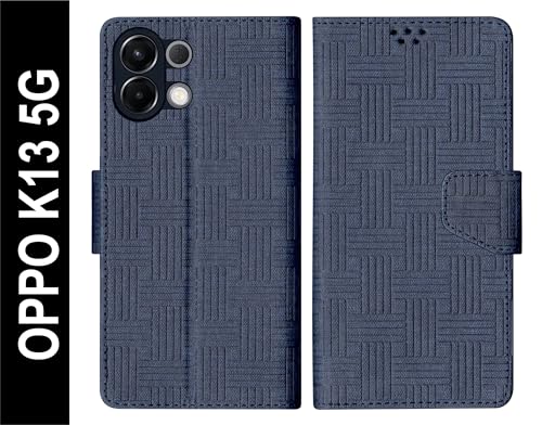 Image of SBMS Flip Cover for Oppo K13 5G Back Cover Case with Magnatic Closure | Inbuilt Stand | Card & Money Pocket (MatBlue)