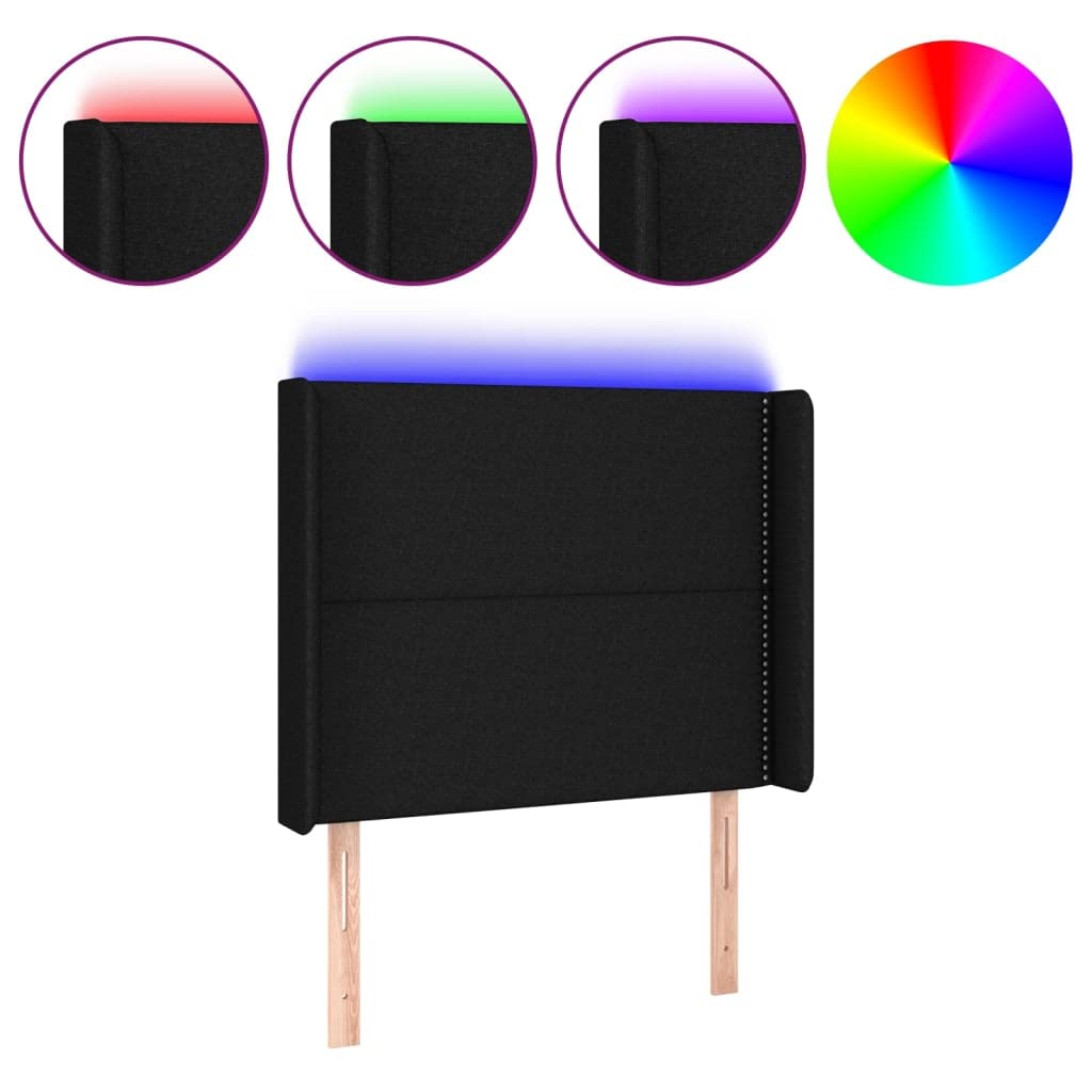 Testiera del letto con LED nero 93 x 16 x 118/128 cm tessuto con altezza regolabile e striscia di taglio a LED