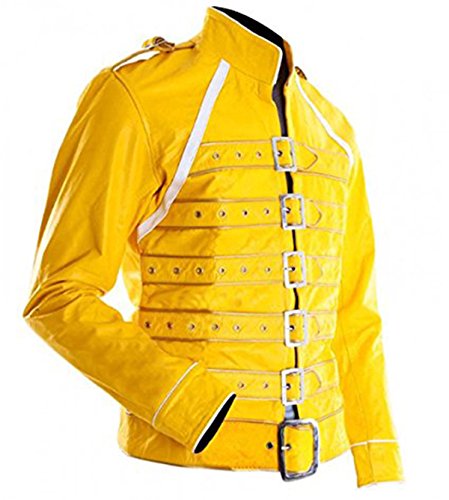 SpazeUp Mens Star Concert Belted Costume 80s Singer Jacket - Wembley Costume Adults Lead Singer Yellow Jacket Outfit3