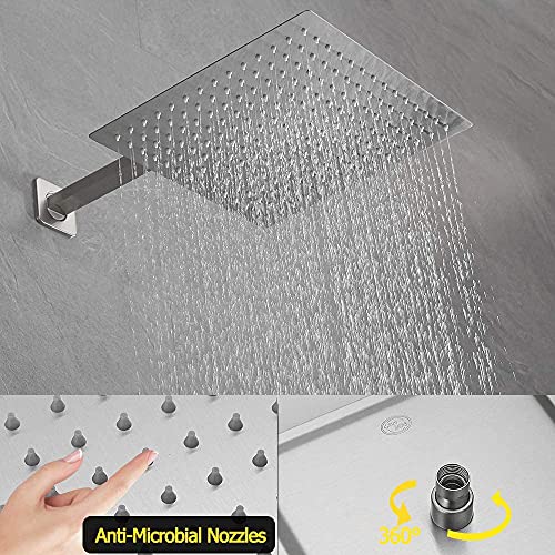 Jinggang Brushed Nickel Shower System 12 Inch Bathroom Luxury Rain Mixer Shower Combo Set Wall Mounted Rainfall Shower Head And Handheld System Shower Faucet Set Rough-In Valve Body And Trim Included #TOP2