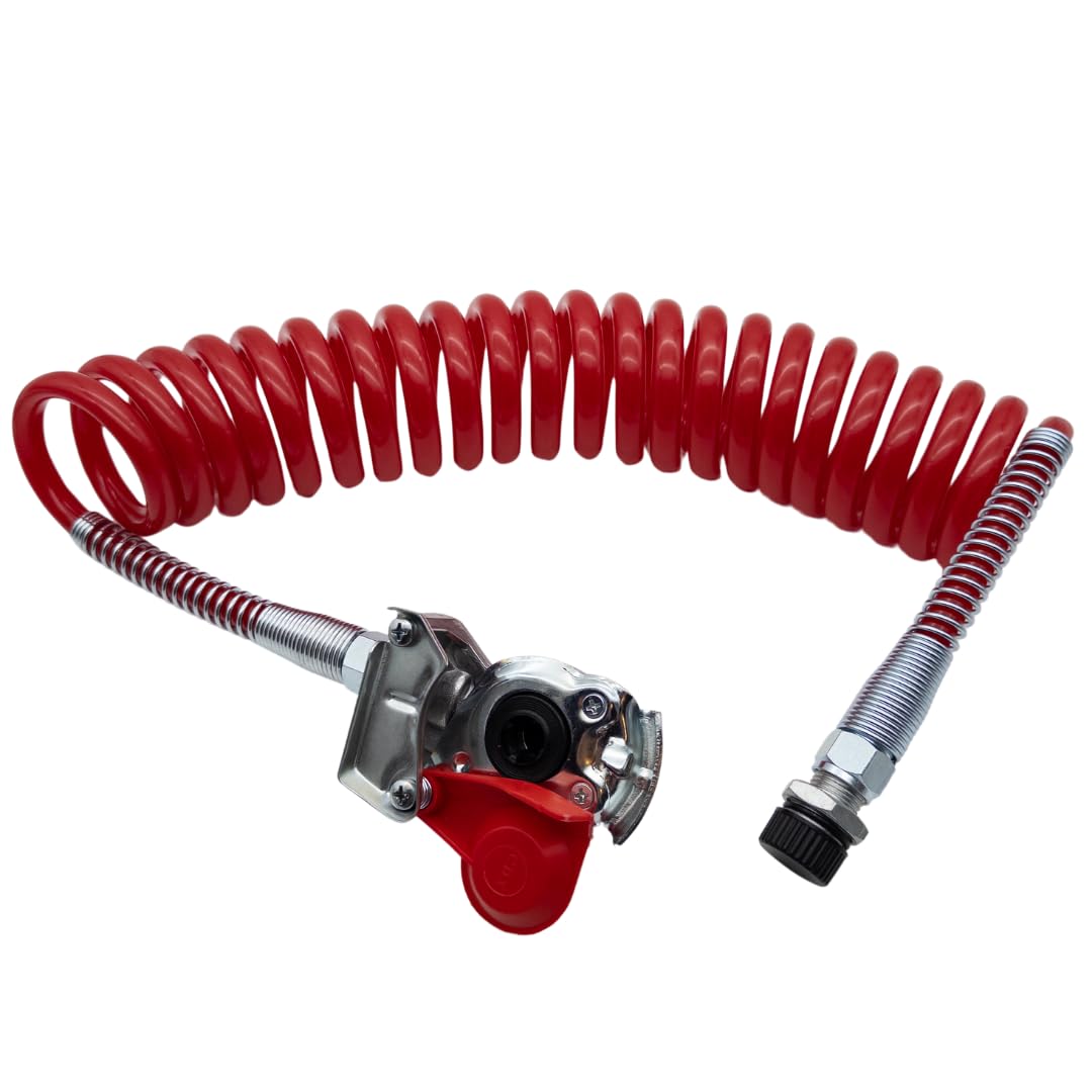 m16 elica d'aria, elica aria compressa, tubo elicoidale antitorsione giallo e rosso con testa di accoppiamento m16 rossa con valvola, giallo con valvola, per