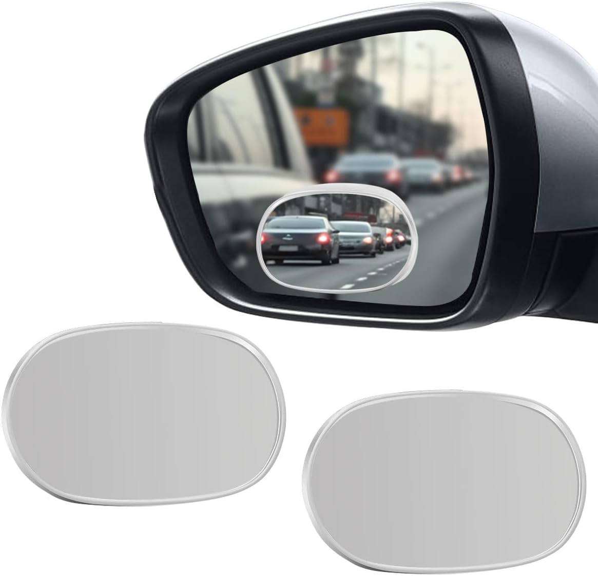 2PCS Rectangular Blind Spot Mirror for Car, HD Glass Wide Angle Convex Side Rearview Mirror with Stick-on Design, 360° Adjustable Framed Safety Auxiliary Mirrors (Silver, Rectangular)