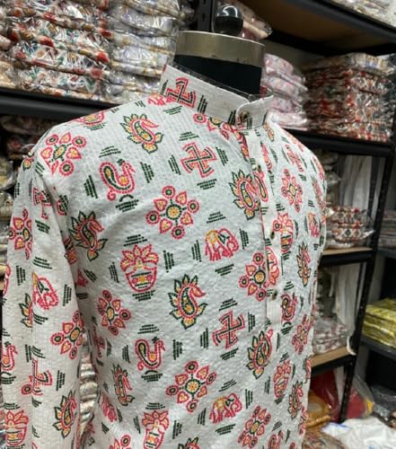 Image of FOXDX Men's Traditional Cotton Floral Printed Only Kurta