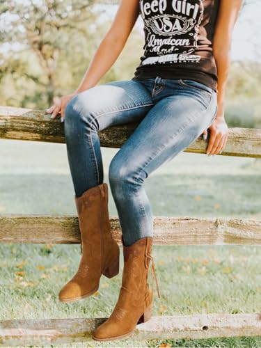 Image of SHIBEVER Cowgirl Boots for Women: Western Mid Calf Suede Boot for Dancing