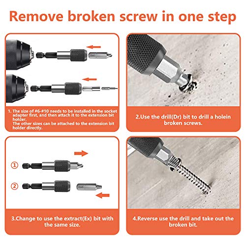Screw Extractor Tool, XOOL Screw Extractor Kit 22 Pieces, with Magnetic Extension Drill Holder Adapter, Used for Disconnecting Screws and Bolts