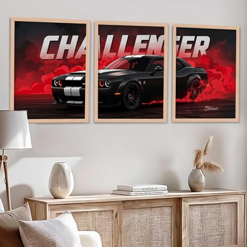 Image of TASVEE Car wall posters | set of 3 wall frames | posters for wall | Wall Decoration for Bedroom, Living Room & Office | Best Gift for Boys & Car Lovers (A3, LARGE 13X17, Framed)