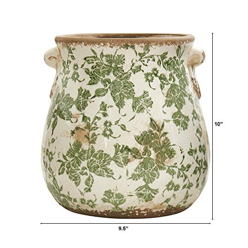 Image of Nearly Natural 10in Ceramic Decorative Vase, Tuscan Style Green Scroll Design for Indoor Home Shelf Table Decor