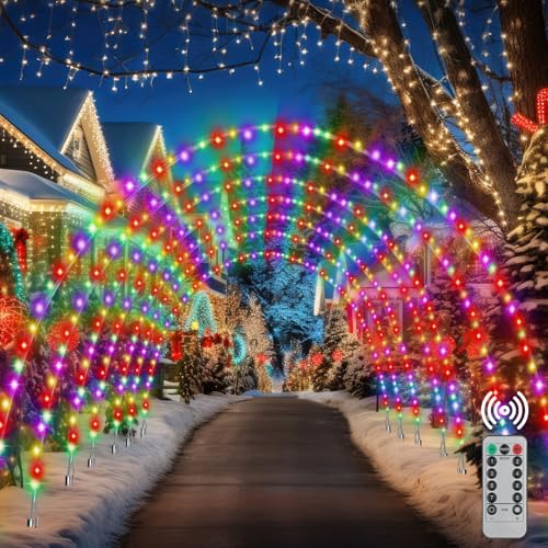 Aurelema 12 Sets 6.6 ft Light Arch for Christmas with 8 Mode LED Lights Remote Easy Assembly Reusable for Outdoor Christmas Archway Holiday Wedding Pathway Garden Lawn Yard Backdrop Decoration