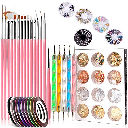 Nail Art Kit Nail Pen Designer Stamp Nail Art Tools Nail Painting Brushes Nail Dotting Tool Nail Foil Manicure Tape Color Rhinestones for Nails