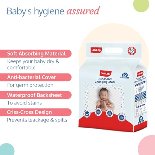 Image of LuvLap Disposable Baby Underpad Cum Changing Mats, 20 Count 60x60 CM Waterproof Pads for Baby, Breathable Underpads act as 100% Water Proof Bed Protector, Non Slip Backsheet, Hypoallergenic