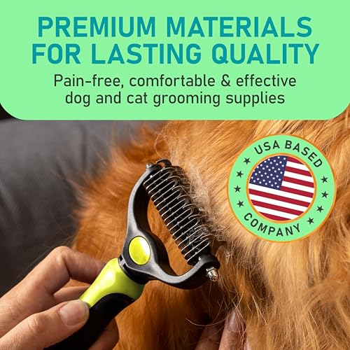 Image of Maxpower Planet Pet Grooming Brush - Double Sided Shedding, Dematting Undercoat Rake for Dogs and Cats - Extra Wide Dog Grooming Brush - Yellow