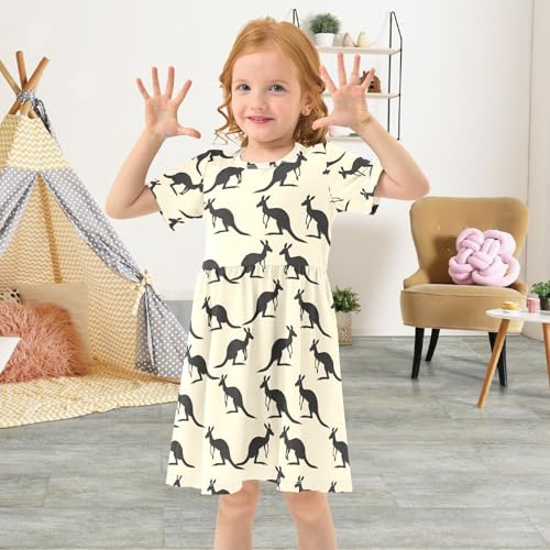 ALAZA Kangaroo Silhouette Funny Toddler Girls Dress Short Sleeve A-line Dress 2-8 Years4
