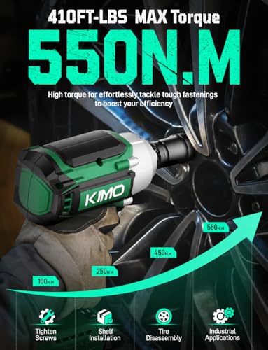Image of KIMO Impact Wrench 1 /2 Cordless, 550N.m (410ft-lbs), 4000RPM /3500IPM, 9-Piece Drill & Driver Set, 4 Sockets1 /2 Impact Gun for Car Tires, Safety Lock, Variable Modes, 2x4.0Ah Battery 20V Impact Driver