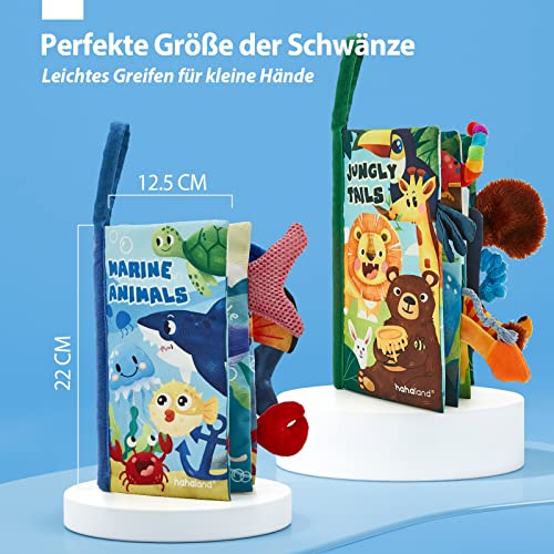 hahaland Babybuch Stoffbuch 2 Stück,Baby Spielzeug ab 0 3 6 Monate,3D Wald & Meerestier Muster Fühlbuch Knisterbuch,Quiet Book für Kinderwagen,Neugeborene Weihnachten Geschenk für Baby Jungen Mädchen