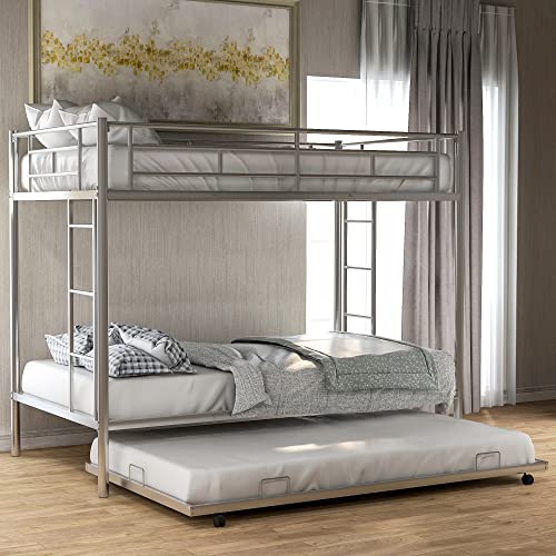 Metal Bunk Bed with Trundle Twin Over Twin Bunk Bed Frame with La...