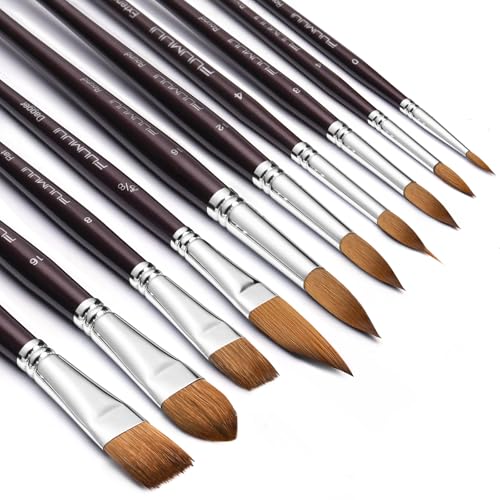 Aquarellpinsel Set - 10er Professionell Rotmarder Pinselset für...