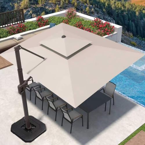 Deconk 9' X 12' Patio Umbrella with LED Lights Outdoor Cantilever Large Rectangle Offset Umbrellas Heavy Duty Aluminum Double Top with 360-degree Rotation for Pool Garden Deck, Beige