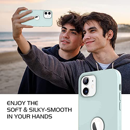 Image of VONZEE Liquid Silicone Soft Back Cover for iPhone 12 Mini Case, Shockproof Slim Camera & Full Body Protection Non Yellowing Cover with Microfiber Lining & Logo Cut (5.4 Inch) -Mint Green