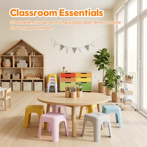 Image of 4 Pack Stackable Classroom Stools 10 Inch Nesting Plastic Stools Portable Backless Chairs for Kids, Toddlers, Preschool, Classroom, Living Room, Playroom, Home
