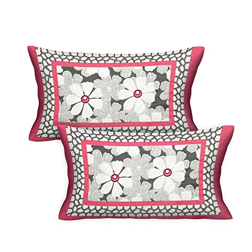 Image of RajasthaniKart Pure 100% Cotton Double Bed Sheet with 2 Pillow Covers (Bedsheet for Double Bed Cotton, Pink,Floral)