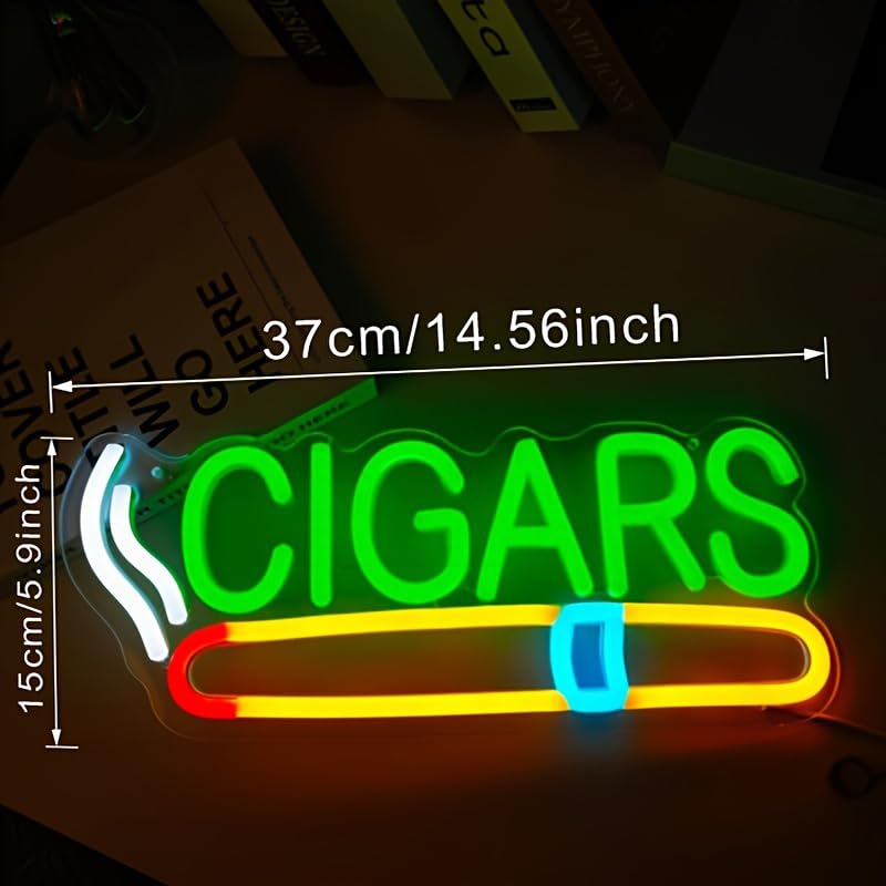 Image of cigar Neon Sign Handmade LED Art Decor Neon Light, Wall Hanging, USB Powered, Switch Control, for Home Bar, Cigar Lounge, Man Cave, Pub, Cafe, Party or Smoking Shop (cigar)