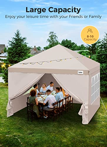 Pop Up Canopy Tent With Window, 10X10 Ft Outdoor Gazebo Tent With Removable Zip Up Sidewall And Doors, 1 Bonus Wheeled Case, Waterproof Camping Shelter For Patio Family Wedding Events, Tan #TOP3