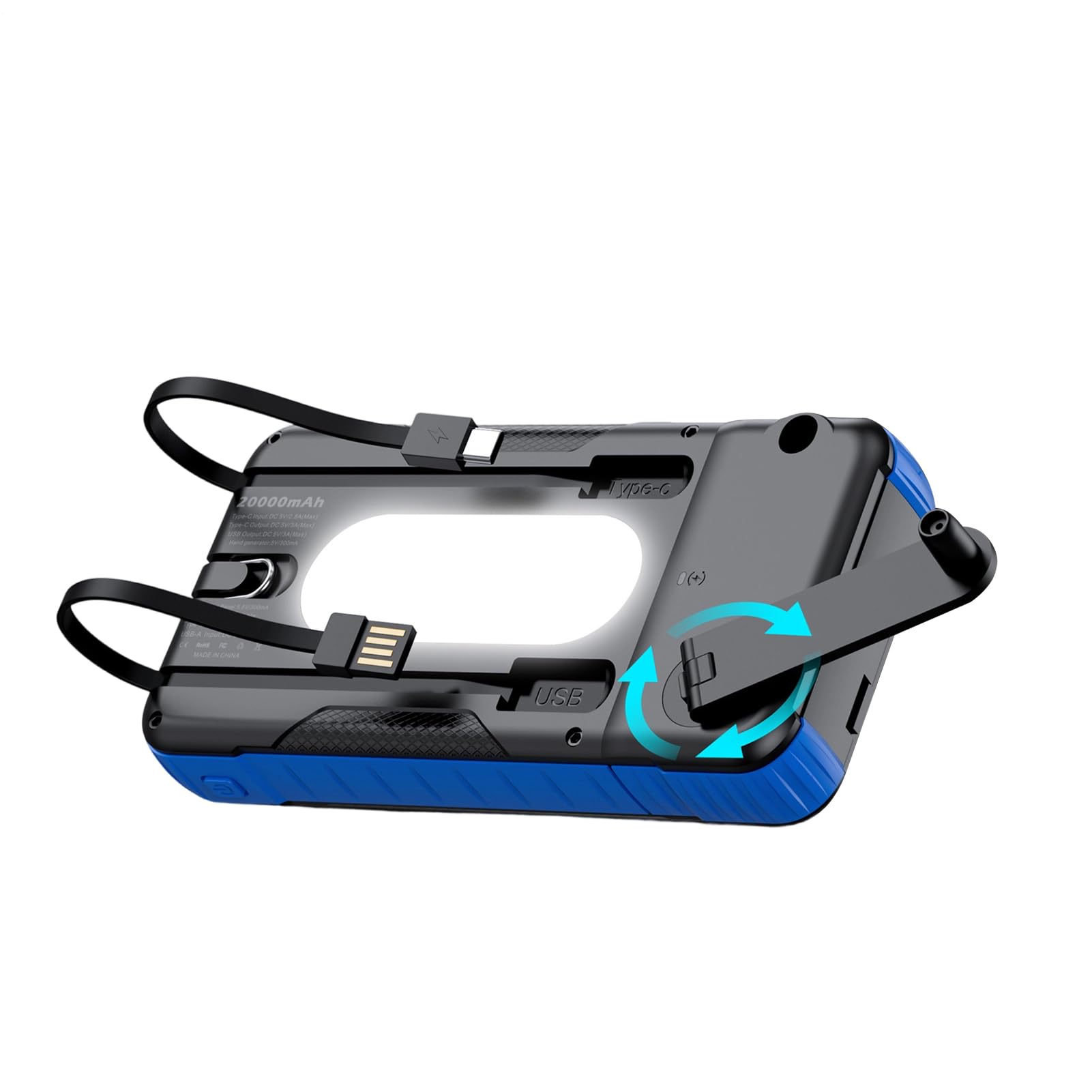 Batteria Portatile Con Pannello Solare Power Bank Impermeabile 20000mAh | Batteria Portatile Solare Con Manovella Manuale Per Uso Esterno Per Telefono Per Campeggio Escursionismo Viaggio Pesca