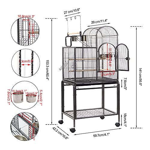 MISSFOX Budgie Cage, Extra Large Bird Cage with Wheels and Detachable ... - Extra Large Bird Cage With Perch