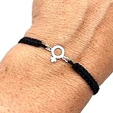 MASBARATA PULSERA MACRAME SIMBOLO FEMENINO- VENUS EN PLATA DE LEY (NEGRO)