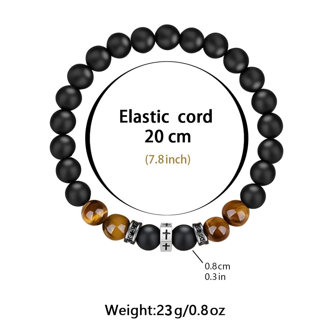 Pulsera cristiana con cuentas de ojo de tigre de 0.315 in Pulsera de cuentas de cruz negra Regalo de joyería para hombres religiosos, Talla única, Piedra, No es una piedra preciosa 6