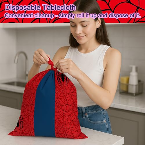 Image of 3-Pack Spider Theme Tablecloths - 54x108 Inch Disposable Plastic Table Covers for Birthday & Halloween Parties, Red & Blue Web Design Decorations for Little Ones, Adults, Indoor /Outdoor Event