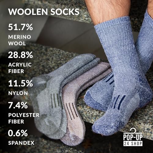 Men's/Women's L & XL Merino Wool Hiking Running Outdoor Work Socks - 3 Pairs, Biodegradable Bag3