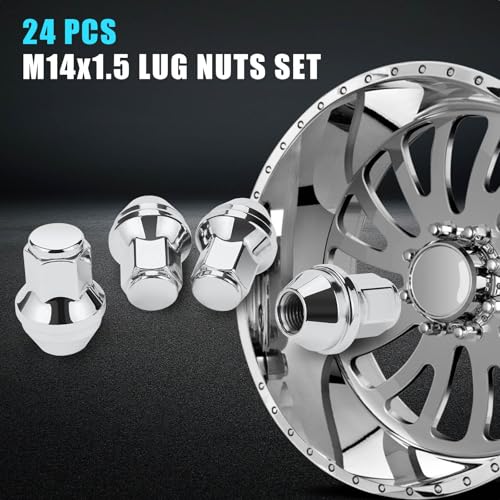 Image of F150 Lug Nuts 24Pcs M14x1.5 Lug Nuts for Ford F150 / Expedition 2015-2024, 13 /16 inch 21mm One-Piece Design, Chrome