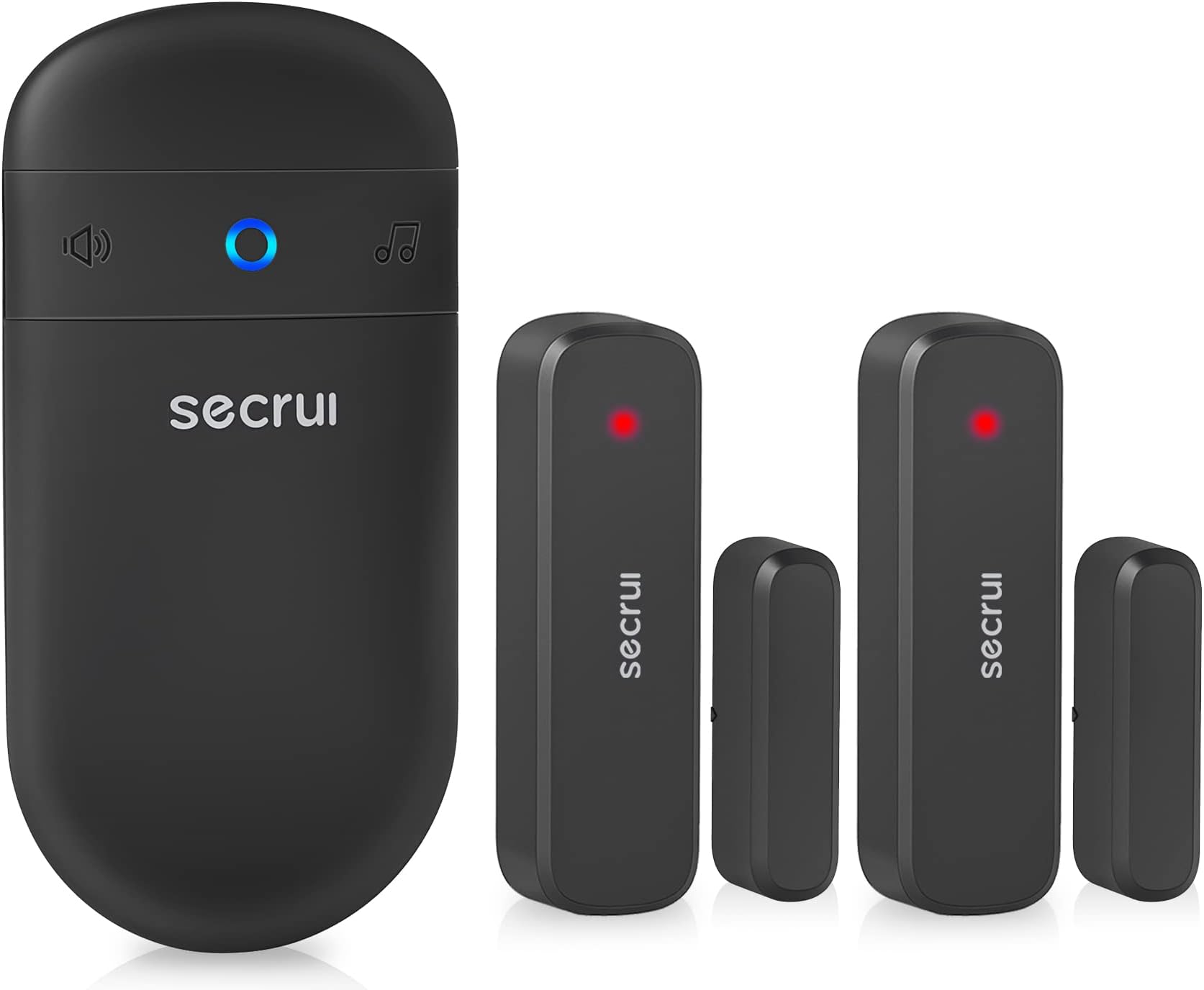 Wireless Door Open Sensor Alarm Chime, 400ft Operating Range 52 Chimes Volume with Mute Mode Led Indicators 1 Plug-in Receiver 2 Magnetic Door Alarm Sensor for Home Store Office Security Black