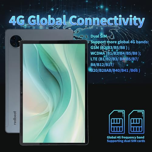 Image of redbeat Gaming Tablet 11 Inch, Android 15, 16GB RAM 256GB ROM (1TB Expand), 8000mAh Battery, Octa-Core, 4G LTE Dual SIM, 18W Fast Charge, with Black Case - for Gaming, Streaming & Travel