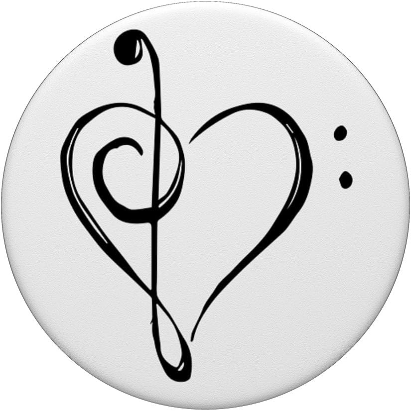 Love Music - Treble and Bass Clef Heart Black Print PopSockets Adhesive PopGrip image 3