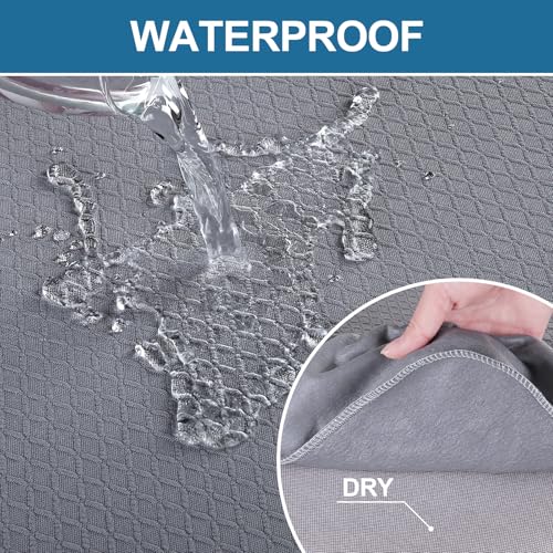 Image of Smiry Waterproof Seat Covers for Dining Room Chairs, No Rear Covers | Stretch Jacquard Removable Washable Chair Seat Slipcovers Protector, Set of 10, Grey
