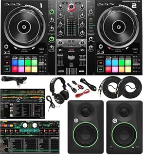 Hercules DJControl Inpulse 500 Professional DJ Controller Studio Bundle with 3.5" Powered Monitors, DJ Headphones, RCA/TRS Cables & DJ Software – Complete Laptop DJ Mixing & Performance Kit