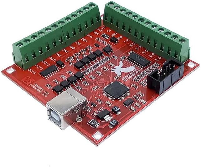 Motion Control Card with USB Cable, Red 4-Axis Linkage MACH 3 CNC Controller Board, 4 Inputs Breakout Board for CNC Router Engraving Machine